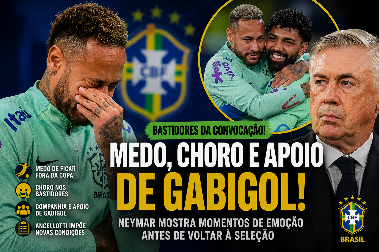 Neymar emociona bastidores da convocação da Seleção: medo, choro e apoio de Gabigol marcam retorno do craque