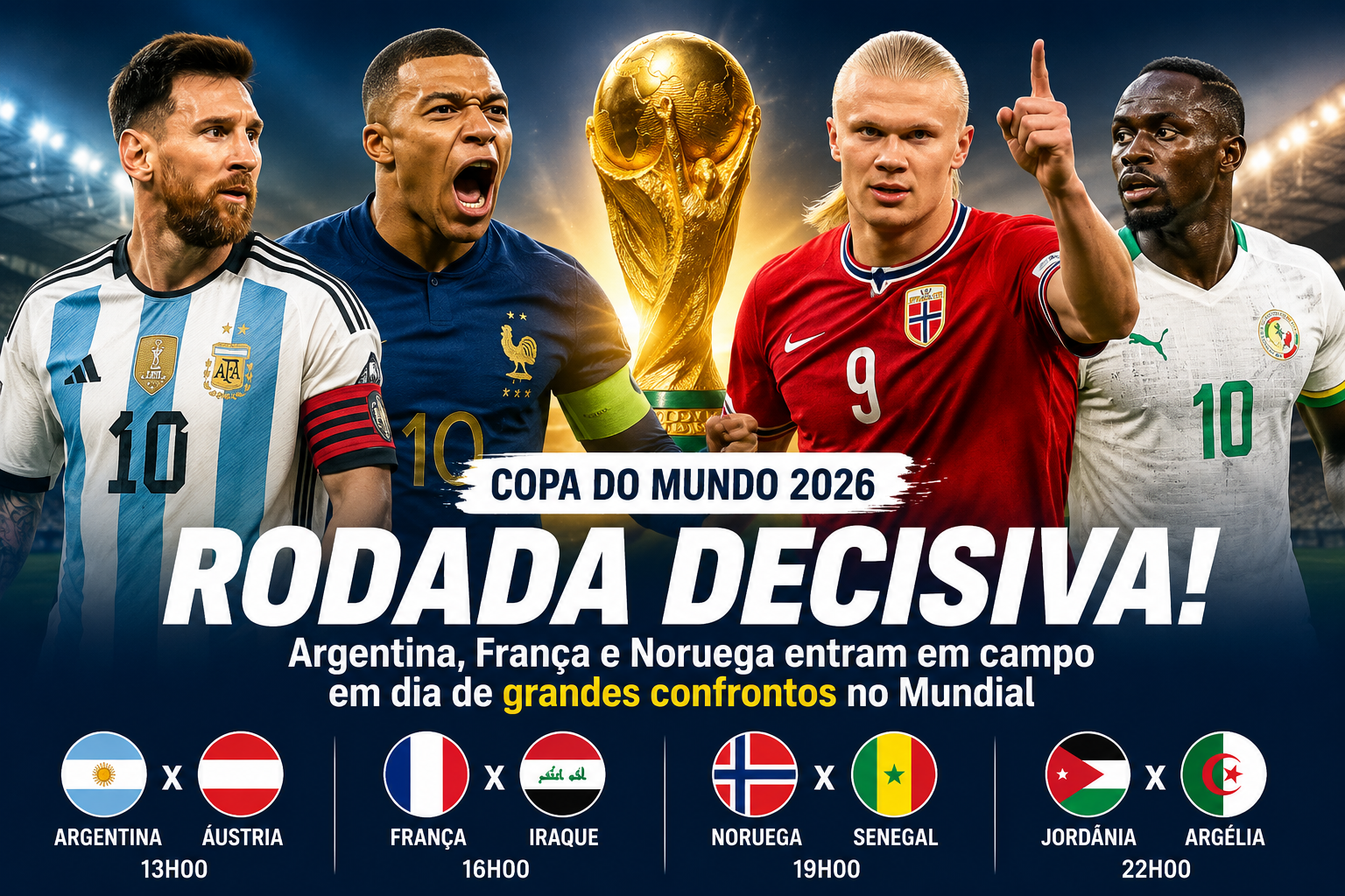 Copa do Mundo 2026: Argentina, França e Noruega entram em campo em rodada decisiva do Mundial